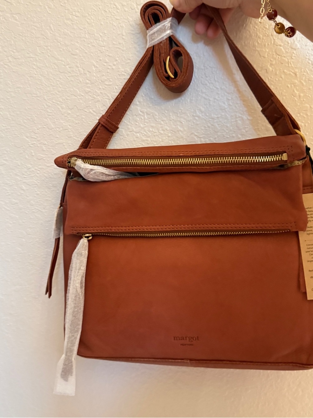 margot Cognac Brown Leather Crossbody Bag with Gold Hardware